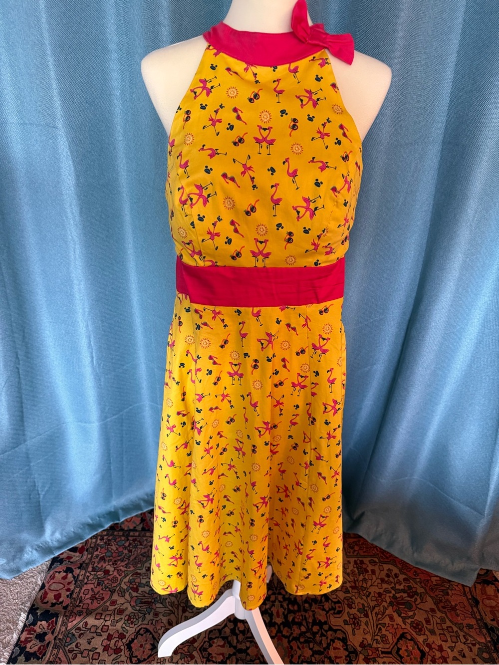 Disney Yellow & Pink Halter Dress with Flamingos and Built in Bra!